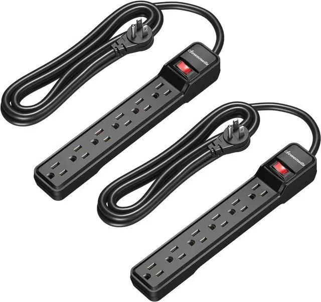 Main image of DEWENWILS 2-Pack 10FT Power Strip Surge Protector, 6-Outlet Strip with Low Profile Flat Plug, 15 Amp Circuit Breaker, 500 Joules, Wall Mount, Black, UL Listed