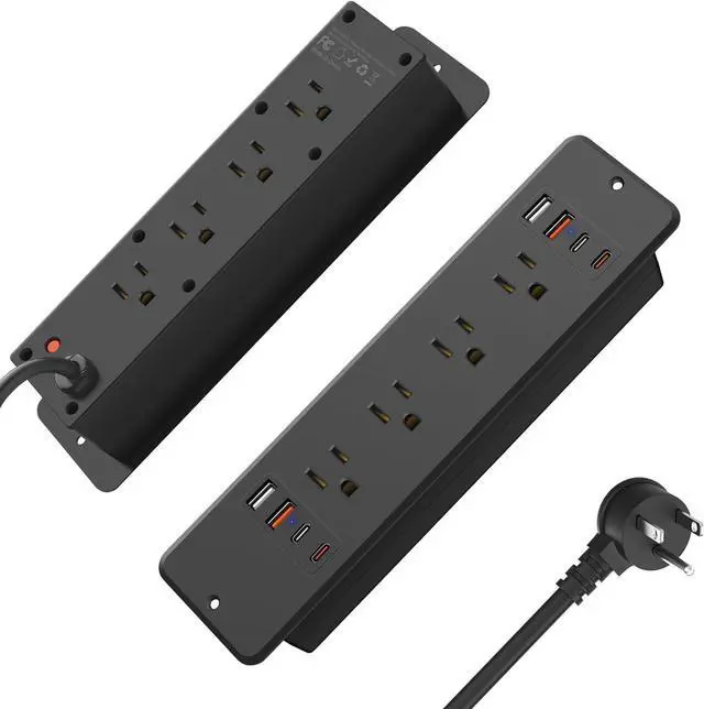 Main image of 8 Outlet Recessed Power Strip, 30W Fast Charging Furniture Power Outlet USB C, 4 USB-A and 4 USB-C, 6ft Power Cord.