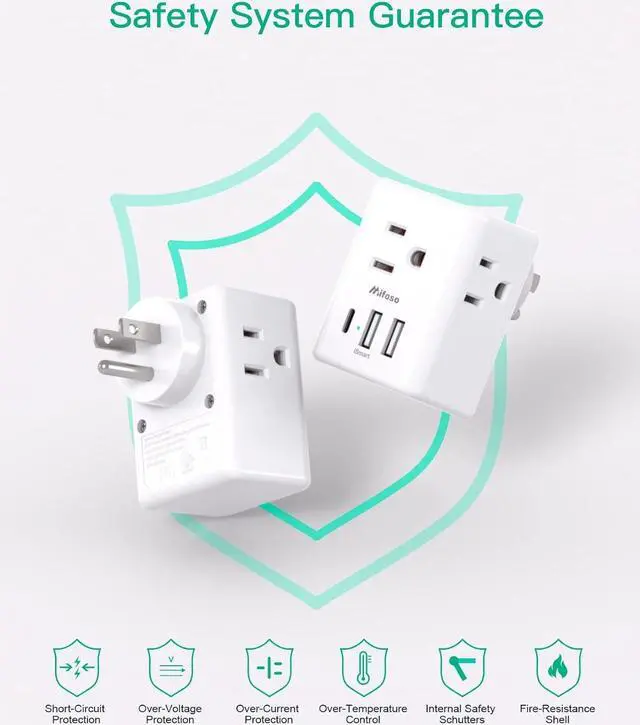 Alt view image 5 of 7 - 2 Pack Outlet Extender Multi Plug Outlet, USB Wall Charger, No Surge Protector Cruise Essentials for Ship and Travel, ETL Listed