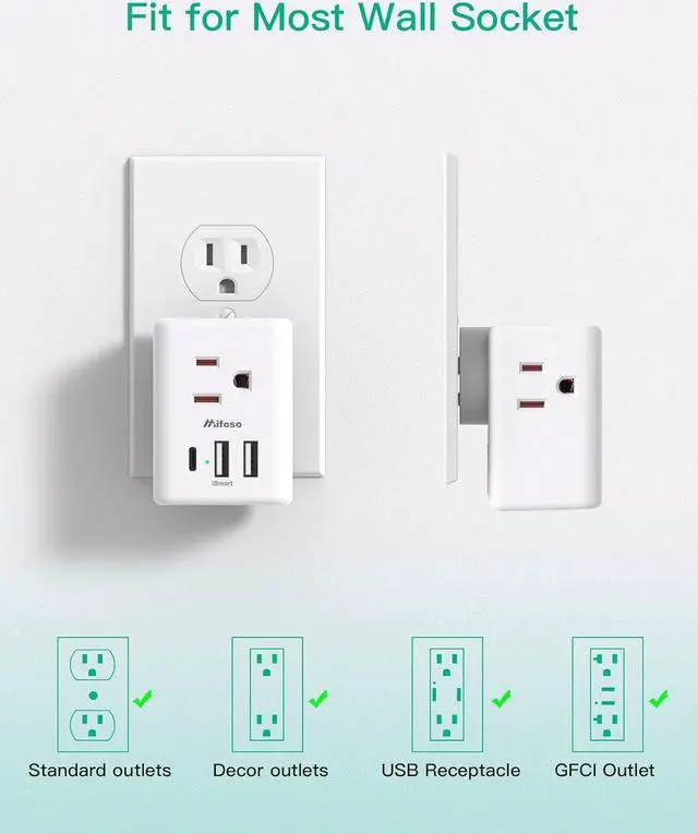 Alt view image 7 of 7 - 2 Pack Outlet Extender Multi Plug Outlet, USB Wall Charger, No Surge Protector Cruise Essentials for Ship and Travel, ETL Listed