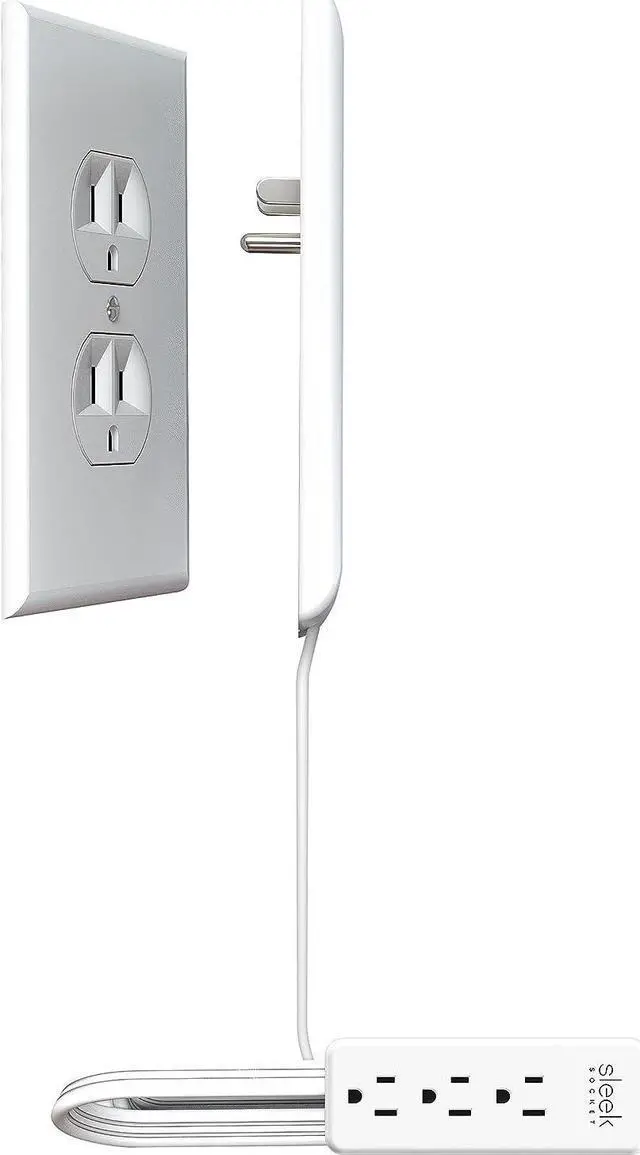 Main image of Sleek Socket - The Original & Patented Ultra-Thin Outlet Concealer with Cord Concealer Kit, 3 Outlet, 3-Foot Cord, Universal Size, UL Certified (Ideal for Kitchens, Small Spots & Behind Furniture)