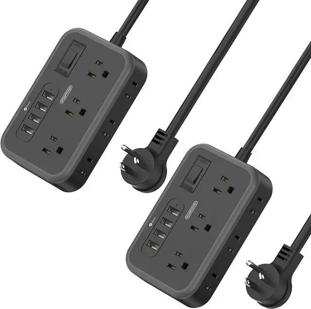 Main image of 2 Pack Power Strip with 6 Outlets(2 Side) and 4 USB, NTONPOWER Flat Plug Extension Cord 5 Ft, Overload Protection, Wall Mount, Compact Size Charging Station for Office Desk, Nightstand and Travel