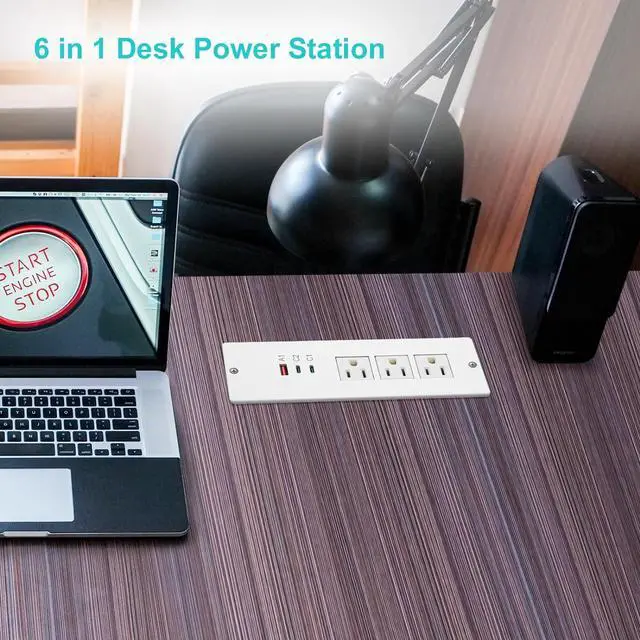 Alt view image 7 of 7 - Recessed Power Strip USB C 65W,Flush Mount Desk Power Outlet 3 Outlets 3 USB (PD 65W& QC60W,) 6.0ft Heavy Duty Power Cord with Flat Plug Fast Charge Built in Desktop Power Station for Furniture White