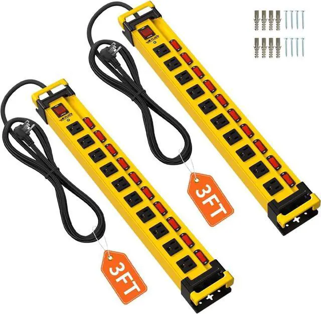 Main image of Plug'n 10 Outlet 3300J Surge Protector Power Strip with Individual Switches, Heavy Duty Power Strip with Cord Manager, 3FT/14AWG/15AMP/1875W Power Cord for Workshop, Garage, Shop, 2 Pack