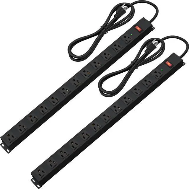 Main image of 12 Outlet Long Power Strip Surge Protector with 2100 Joules, 6FT Power Cord, Wide Spaced Outlet Power Bar, Overload Protection Switch, Industrial Heavy Duty for Work Bench, Shop, Garage (Black),2 Pack