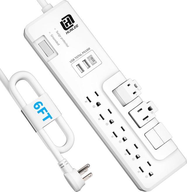 Main image of USB Power Strip Surge Protector - with Rotating Outlets, 3 Roating & 5 Standard Outlets, 2300J Surge Protection, 3 USB Ports (1 USB C), Flat Plug, 14AWG 6FT Extension Cord, PD 18W Fast Charging