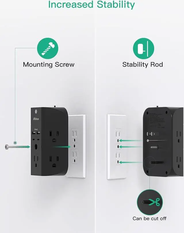 Alt view image 5 of 7 - Surge Protector Outlet Extender with Night Light, 5-Outlet Splitter and 4 USB Ports (2 USB C Charger), Multi Plug Wall Outlet for Home, Dorm Room Essentials