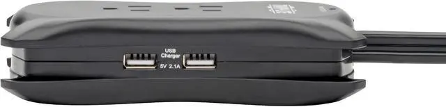 Alt view image 4 of 7 - Eaton TRAVELER3USB Travel Power Strip & USB Charger, Flat Plug, 1050 Joule Surge Protector, 2 USB Ports, 3-Outlets, 18" Cord & Cable Wrap, $25,000 Insurance