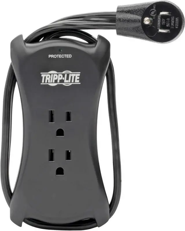 Alt view image 7 of 7 - Eaton TRAVELER3USB Travel Power Strip & USB Charger, Flat Plug, 1050 Joule Surge Protector, 2 USB Ports, 3-Outlets, 18" Cord & Cable Wrap, $25,000 Insurance