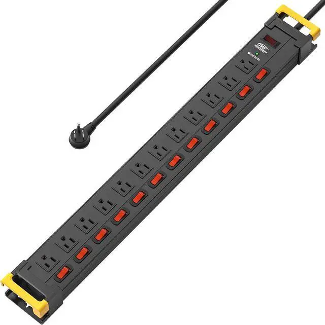Main image of 12 Outlets Metal Long Power Strip,15Amp/1875W Heavy Duty Surge Protector Power Strips with Switches, Cord Manager, 9FT Cord 1020J Wall Mount Power Strip for Garage, Workshop, Home, Office