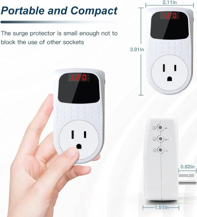 Alt view image 6 of 7 - BSEED Surge Protector Outlet, Voltage Regulator, Surge Protector for Refrigerator/TV/PC/Home Appliance, Wall Tap Adapter, Space Saving Design, LED Display Screen, Adjustable,120V, 15A, 1800W, 1 Pack