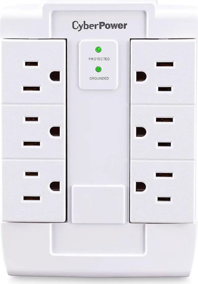 Main image of CyberPower CSB600WS Surge Protector, 900J/125V, 6 Swivel Outlets, Wall Tap, White