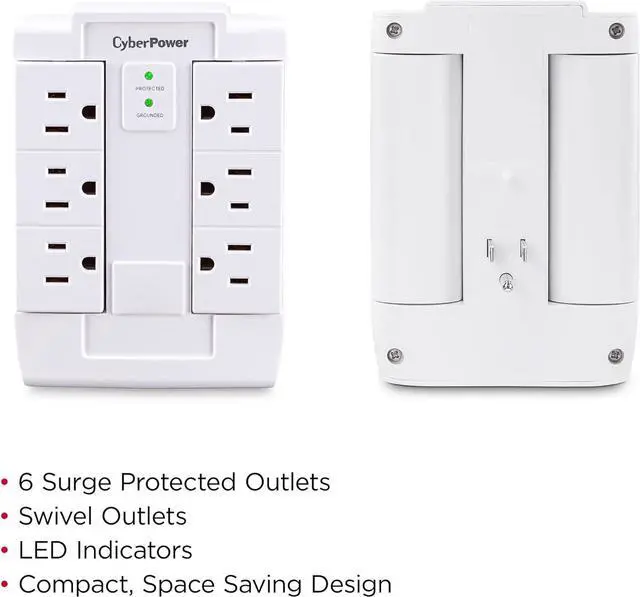 Alt view image 7 of 7 - CyberPower CSB600WS Surge Protector, 900J/125V, 6 Swivel Outlets, Wall Tap, White