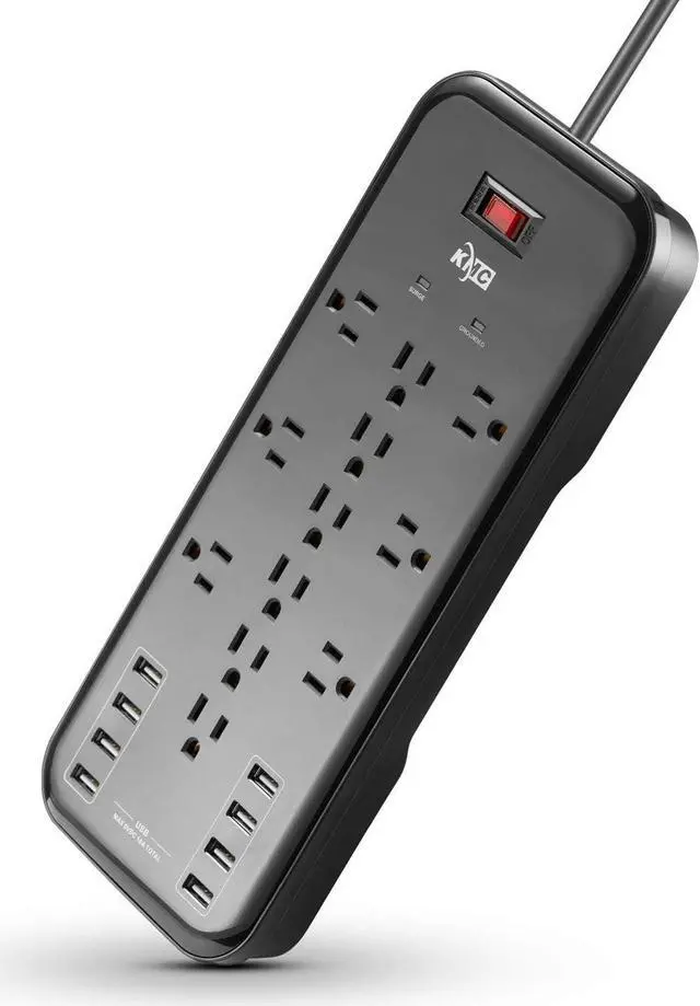 Main image of KMC 12-Outlet Surge Protector Power Strip with 8 USB Charging Ports (5V/10A), 2500J,6-Foot Cord