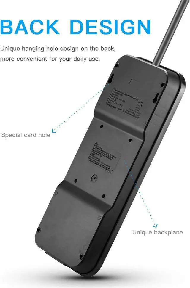 Alt view image 5 of 7 - KMC 12-Outlet Surge Protector Power Strip with 8 USB Charging Ports (5V/10A), 2500J,6-Foot Cord