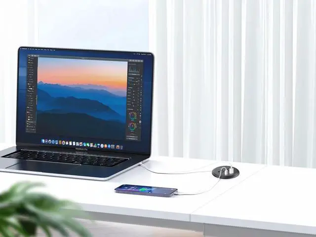 Alt view image 5 of 7 - Desktop Power Grommet 3-inch Hole,40W Total Fast Charging Station, 2 PD 20W USB C Port,Flush-Mount Recessed Power Strip, 2 AC Outlets,4 USB Ports,in to The Top of Your Desk,6ft Cord