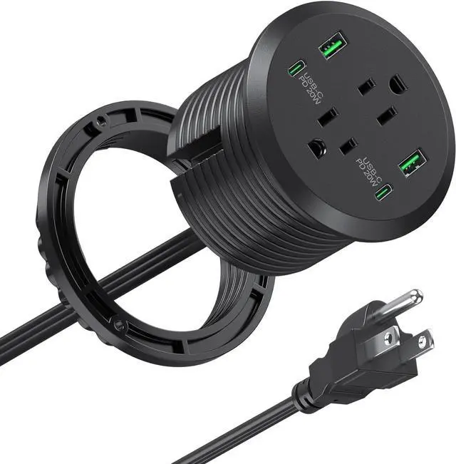 Main image of Desktop Power Grommet 3-inch Hole,40W Total Fast Charging Station, 2 PD 20W USB C Port,Flush-Mount Recessed Power Strip, 2 AC Outlets,4 USB Ports,in to The Top of Your Desk,6ft Cord