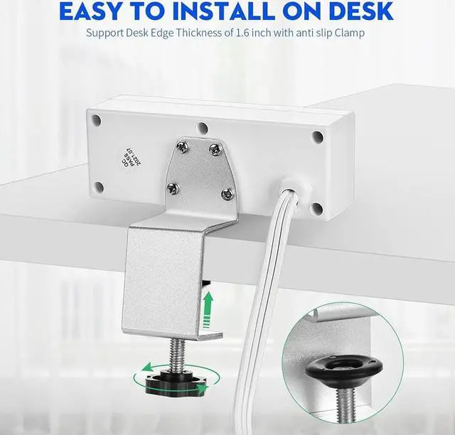 Alt view image 3 of 6 - Desk Edge Power Strip with USB Ports Desktop Clamp Power Outlets Mountable Under Desk Power Socket 6'56 Feet Extension Cord ETL Certified (White)