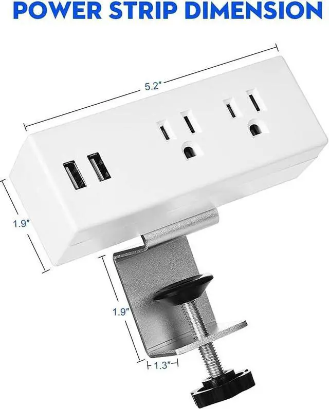 Alt view image 4 of 6 - Desk Edge Power Strip with USB Ports Desktop Clamp Power Outlets Mountable Under Desk Power Socket 6'56 Feet Extension Cord ETL Certified (White)