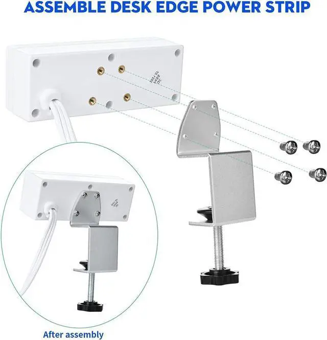 Alt view image 5 of 6 - Desk Edge Power Strip with USB Ports Desktop Clamp Power Outlets Mountable Under Desk Power Socket 6'56 Feet Extension Cord ETL Certified (White)