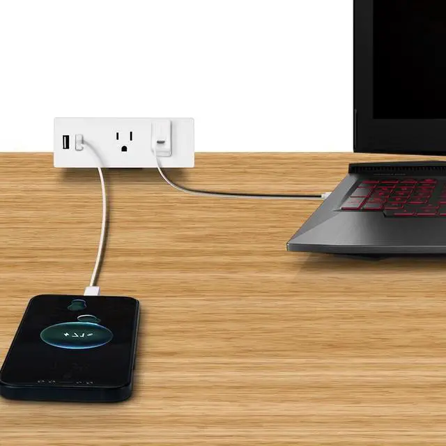 Alt view image 6 of 6 - Desk Edge Power Strip with USB Ports Desktop Clamp Power Outlets Mountable Under Desk Power Socket 6'56 Feet Extension Cord ETL Certified (White)