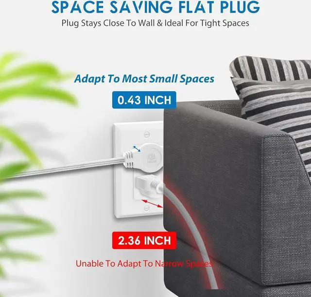 Alt view image 3 of 7 - K KASONIC 3 Prong 12 Feet Twin Extension Cord Power Strip, 6 Feet on Each Side, Flat Head Outlet Plug, 6 Outlets, Double Extension Cord Splitter for Indoor Use, ETL Listed, White