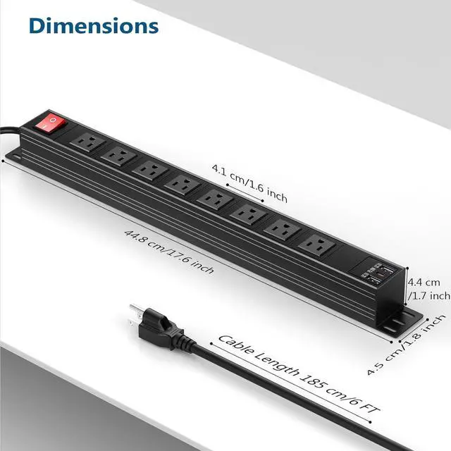 Alt view image 7 of 7 - 8 Outlet Heavy Duty Power Strip with USB PD 20W, BTU Surge Protector 6FT Cord Long Power Strip with USB A & USB C, Wide Spaced and Wall Mount Metal Powerstrip for Home Office Garage Workshop