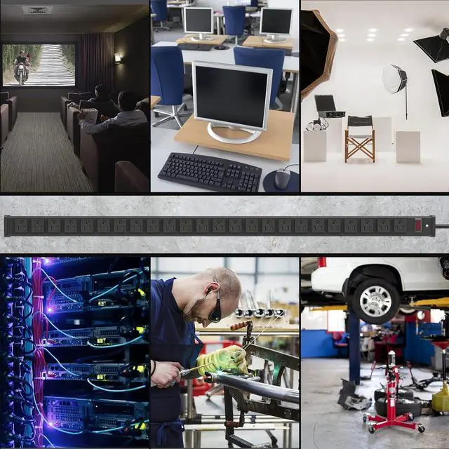 Alt view image 4 of 7 - 24 Outlet Metal Power Strip, Extra Long Heavy Duty Power Strip with 10FT Extension Cord, Mountable Power Strip for Warehouse Garage Workench, ETL Listed, Black