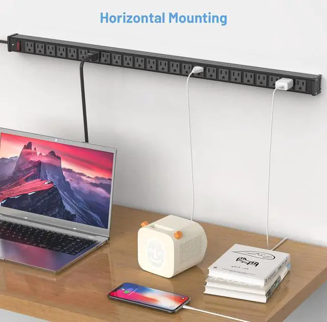 Alt view image 5 of 7 - 24 Outlet Metal Power Strip, Extra Long Heavy Duty Power Strip with 10FT Extension Cord, Mountable Power Strip for Warehouse Garage Workench, ETL Listed, Black