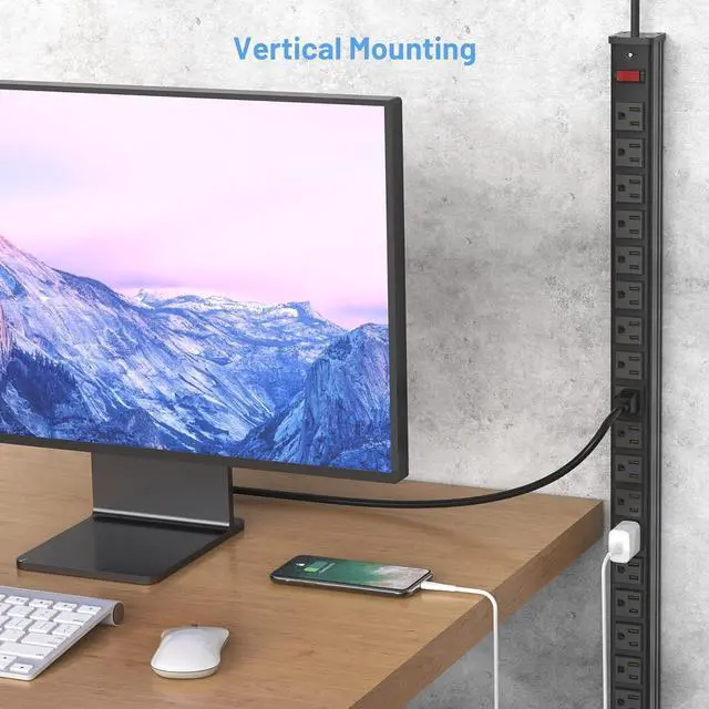 Alt view image 6 of 7 - 24 Outlet Metal Power Strip, Extra Long Heavy Duty Power Strip with 10FT Extension Cord, Mountable Power Strip for Warehouse Garage Workench, ETL Listed, Black