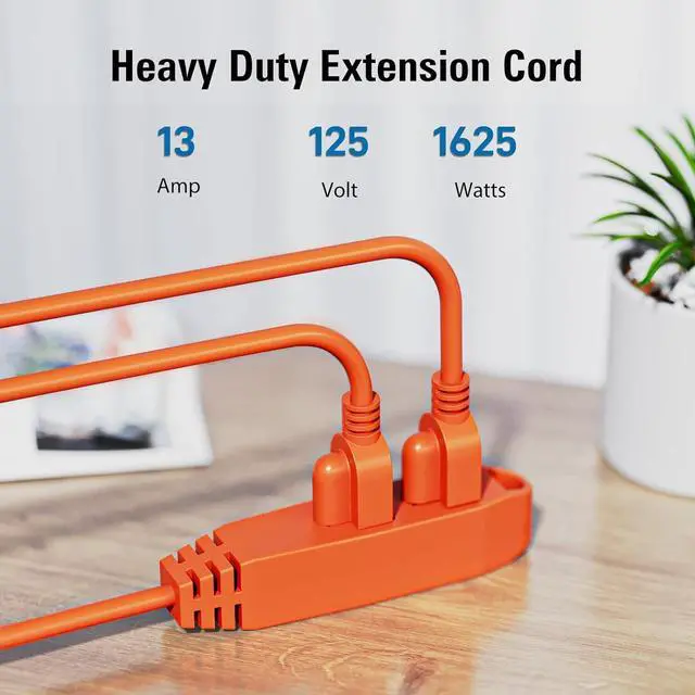 Alt view image 2 of 7 - K KASONIC - 12-Feet 3 Outlet Extension Cord, UL Listed, 16/3 SJTW 3-Wire Grounded, 13 Amp 125 V 1625 Watts, Multi-Outlet Indoor/Outdoor Use, Orange