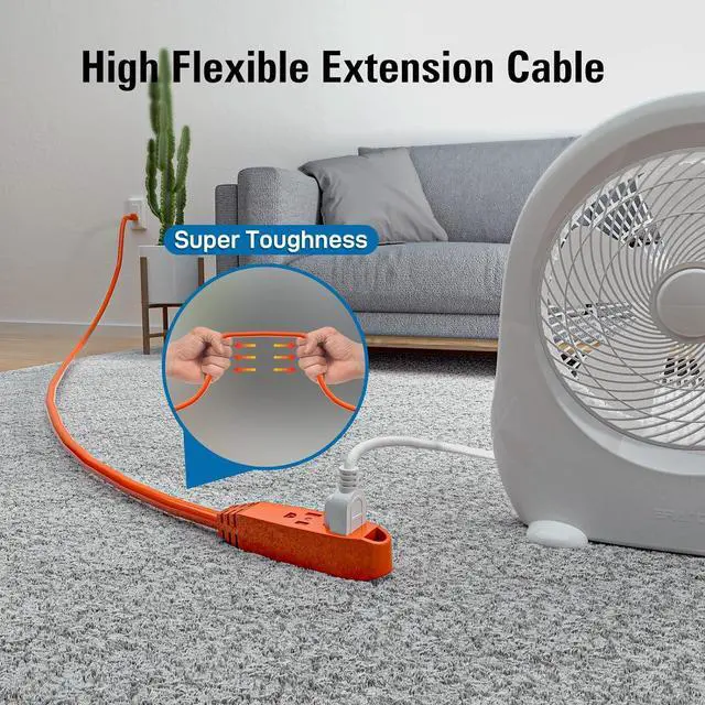 Alt view image 5 of 7 - K KASONIC - 12-Feet 3 Outlet Extension Cord, UL Listed, 16/3 SJTW 3-Wire Grounded, 13 Amp 125 V 1625 Watts, Multi-Outlet Indoor/Outdoor Use, Orange