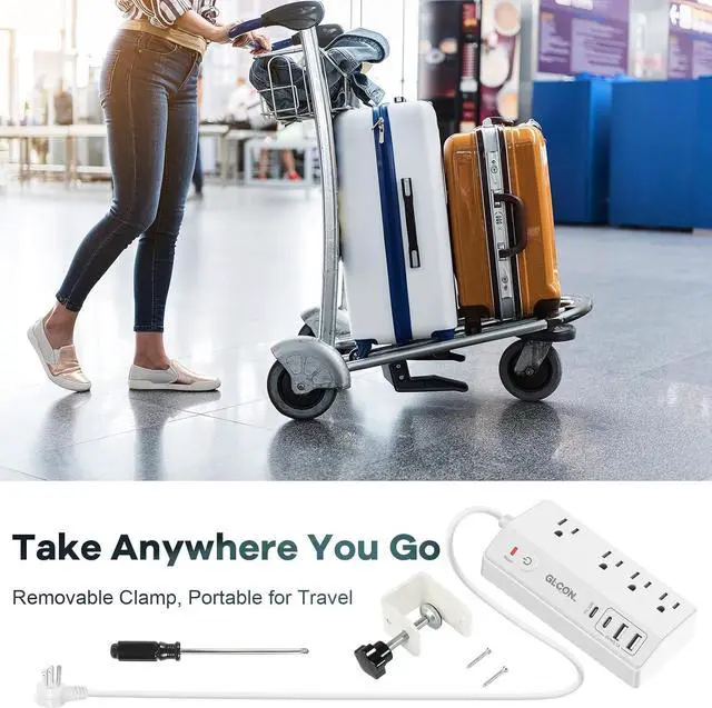 Alt view image 5 of 7 - Desk Clamp Power Strip with USB C (20W PD) - Removable Surge Protector with 4 Outlet 4 USB Ports - Multi Outlet Plug Edge Mount Desktop Power Station Charging Hub - Home Office Desk Accessories