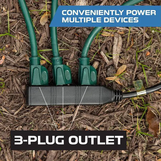Alt view image 3 of 6 - Iron Forge Cable 3 Outlet Power Strip Outdoor Extension Cord 25 ft, 16/3 Heavy Duty Black Extension Cord with Multiple Outlets 3 Prong, Weatherproof Power Cable Multi Plugs for Outside, Lamp & Office