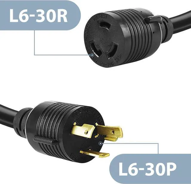 Alt view image 2 of 7 - HENGYI L6-30P to L6-30R Extension Cord,Heavy Duty Generator Locking Power Cord,SJTW 10GUAGE,3 Prong Generator Cord with UL Listed ,Black,30Amp 7500 Watts,25FT