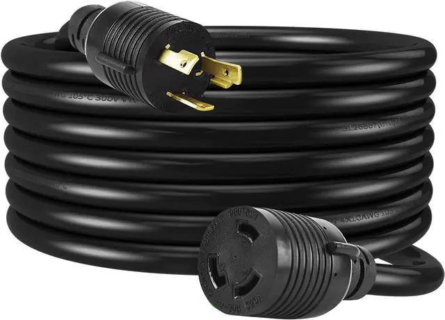 Main image of HENGYI L6-30P to L6-30R Extension Cord,Heavy Duty Generator Locking Power Cord,SJTW 10GUAGE,3 Prong Generator Cord with UL Listed ,Black,30Amp 7500 Watts,25FT