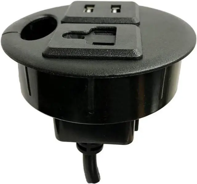 Main image of ApexDesk UL Certified 3.15 in Desktop Power Grommet with 1 Outlet and 2 USB Charging Ports, Black, 94V