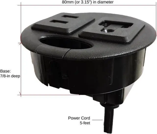 Alt view image 3 of 4 - ApexDesk UL Certified 3.15 in Desktop Power Grommet with 1 Outlet and 2 USB Charging Ports, Black, 94V