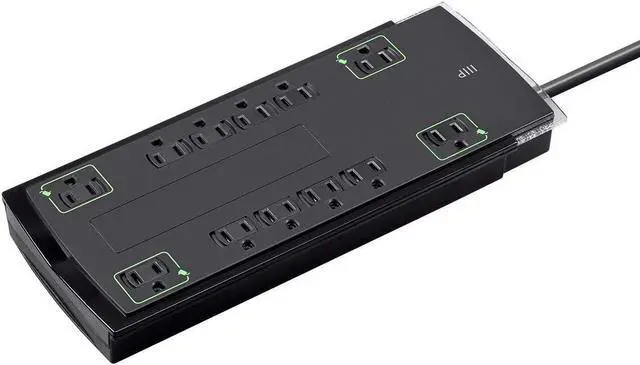 Main image of Monoprice 12 Outlet Slim Surge Protector Power Strip - 10 Feet - Black | Heavy Duty Cord | UL Rated, 4,230 Joules With Grounded And Protected Light Indicator
