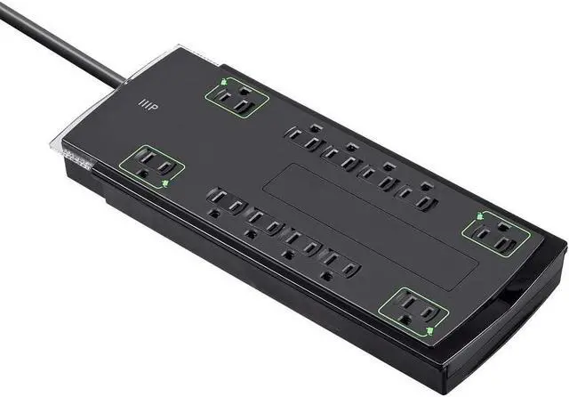 Alt view image 2 of 6 - Monoprice 12 Outlet Slim Surge Protector Power Strip - 10 Feet - Black | Heavy Duty Cord | UL Rated, 4,230 Joules With Grounded And Protected Light Indicator