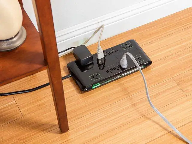 Alt view image 6 of 6 - Monoprice 12 Outlet Slim Surge Protector Power Strip - 10 Feet - Black | Heavy Duty Cord | UL Rated, 4,230 Joules With Grounded And Protected Light Indicator