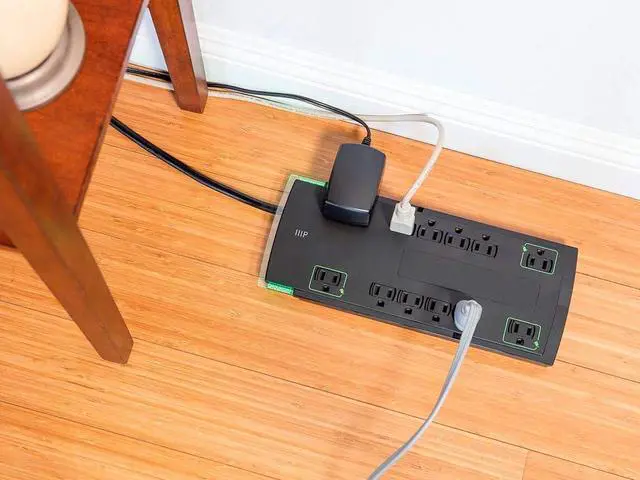Alt view image 5 of 6 - Monoprice 12 Outlet Slim Surge Protector Power Strip - 10 Feet - Black | Heavy Duty Cord | UL Rated, 4,230 Joules With Grounded And Protected Light Indicator