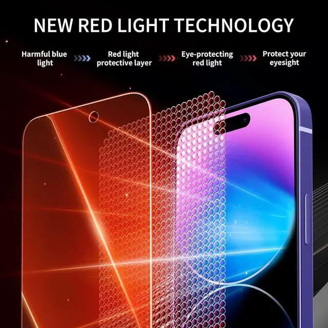 Alt view image 2 of 6 - 2 Pack Screen Protector for iphone 15 Pro [6.1 inch], New Red Light 9H Tempered Glass Screen Protector Upgraded Protection, Anti-Blue Light, Anti-Reflection, Patented Eye Protection.