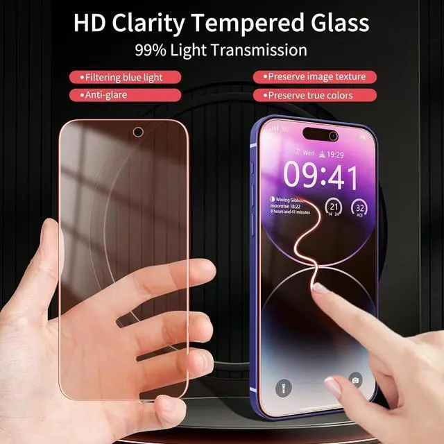 Alt view image 3 of 6 - 2 Pack Screen Protector for iphone 15 Pro [6.1 inch], New Red Light 9H Tempered Glass Screen Protector Upgraded Protection, Anti-Blue Light, Anti-Reflection, Patented Eye Protection.