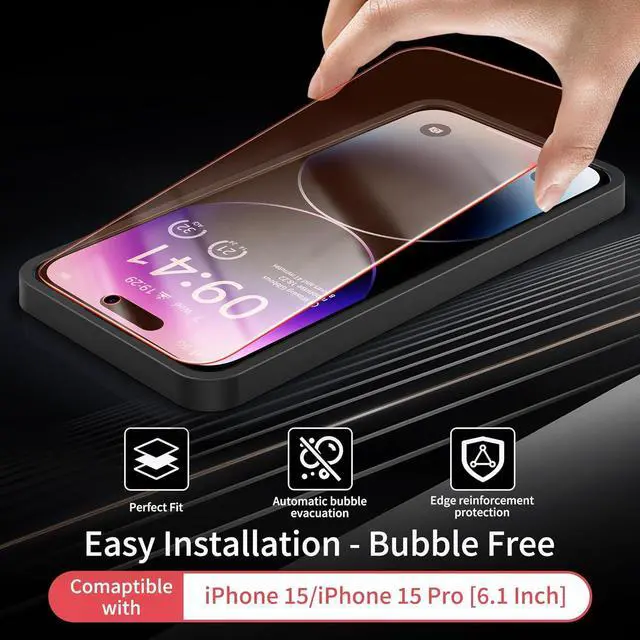 Alt view image 6 of 6 - 2 Pack Screen Protector for iphone 15 Pro [6.1 inch], New Red Light 9H Tempered Glass Screen Protector Upgraded Protection, Anti-Blue Light, Anti-Reflection, Patented Eye Protection.