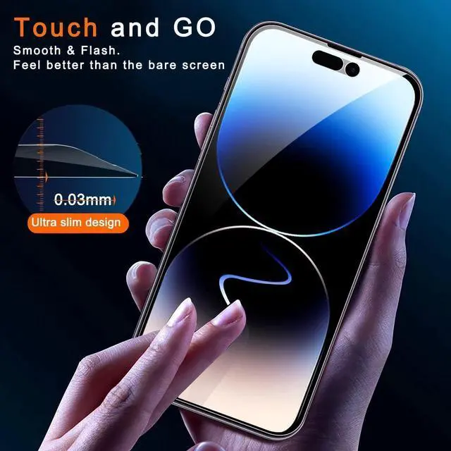 Alt view image 7 of 7 - 3 Pack for  iPhone 14 Pro Max Privacy Screen Protector Tempered Glass Accessories 9H Anti Spy Privacy Screen for iPhone 14 Pro Max 3 Pack Camera Lens Protector