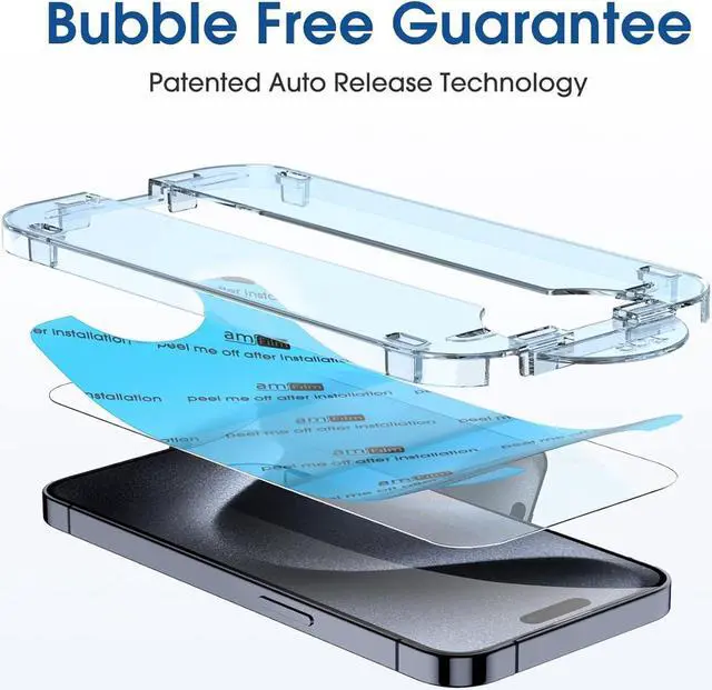 Alt view image 5 of 6 - amFilm OneTouch 2+2 Pack Compatible with iPhone 15 Pro Screen Protector 6.1" Tempered Glass with Camera Lens Protector Accessories, Premium Easiest Installation Kit 9H HD, Case Friendly