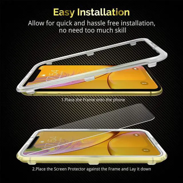 Alt view image 2 of 6 - Shatterproof Tempered Glass Screen Protector for iPhone 11/ iPhone XR [3-Pack] [Easy Installation Frame] [9H Hardness] [99.99% HD Clear][Bubble Free] for  6.1