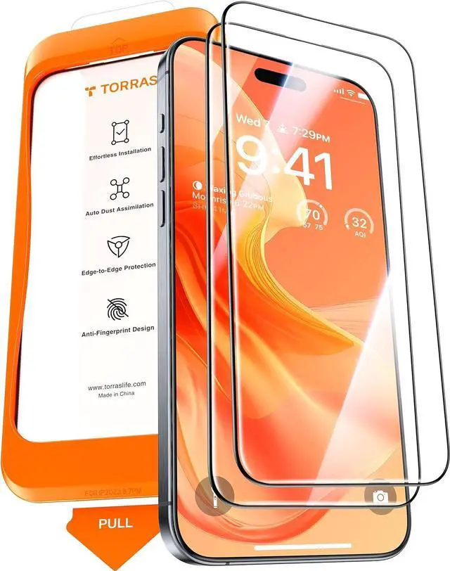 Main image of TORRAS Diamond Shield for iPhone 15 Pro Screen Protector [Military-Grade Protection] 9H+ Unbreakable Shatterproof Aerospace Tempered Glass Full Coverage InstaFit Bubble-Free, 2-Pack