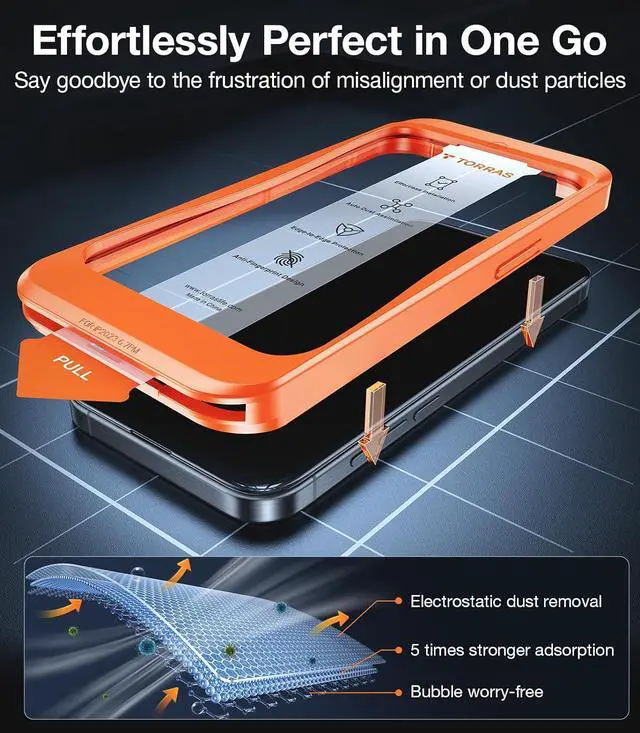 Alt view image 6 of 7 - TORRAS Diamond Shield for iPhone 15 Pro Screen Protector [Military-Grade Protection] 9H+ Unbreakable Shatterproof Aerospace Tempered Glass Full Coverage InstaFit Bubble-Free, 2-Pack